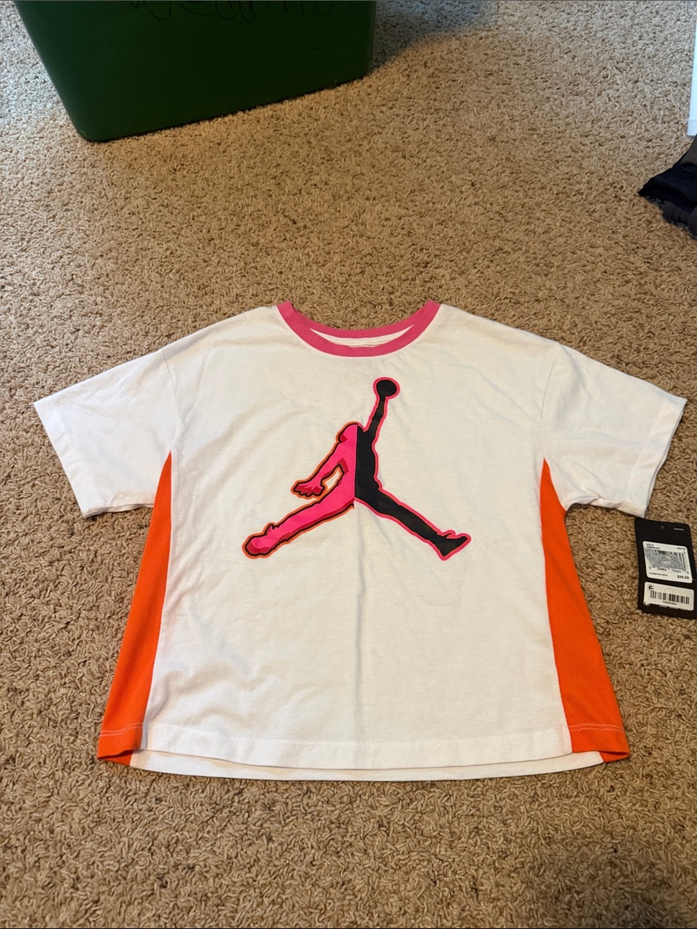 Jordan White Tee with Pink & Black Jumpman and Orange Panels